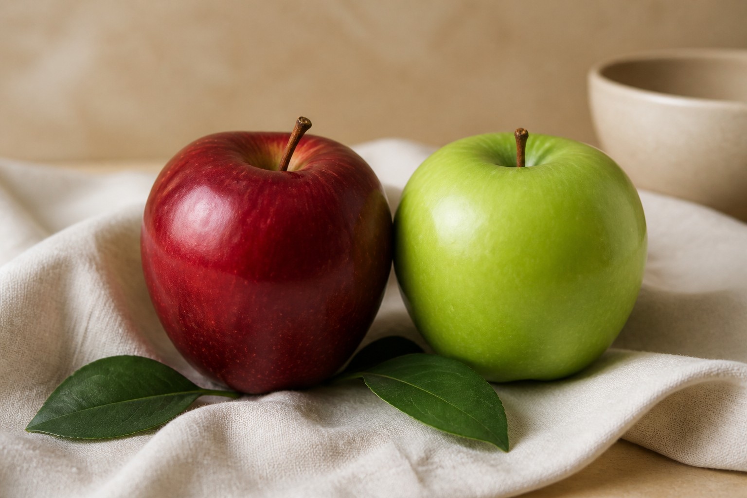 Ein roter und ein grüner Apfel